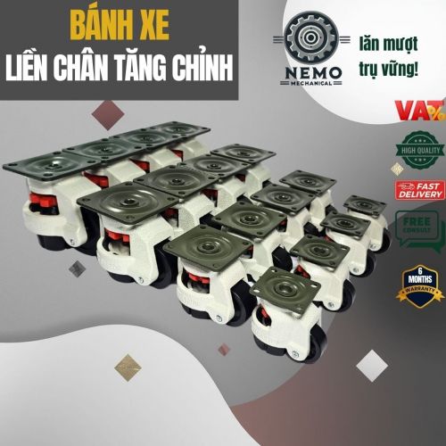 Bánh Xe Liền Chân Tăng Chỉnh Độ Cao GD – Chống Rung, Chịu Tải Nặng (GD-40F, 60F, 80F, 100F)