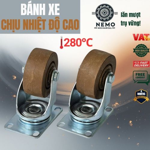 Bánh Xe Phenolic Chịu Nhiệt 280°C – Chuyên Dụng Lò Nướng, Lò Sấy (D75, D100, D125)