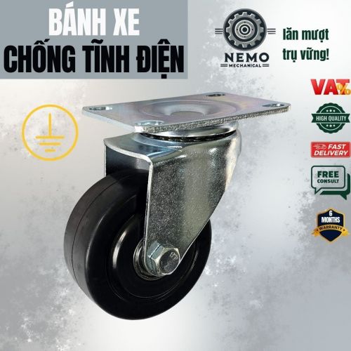 Bánh Xe Chống Tĩnh Điện ESD – Chuyên Dụng Phòng Sạch & Linh Kiện Điện Tử (D75, D100, D125)