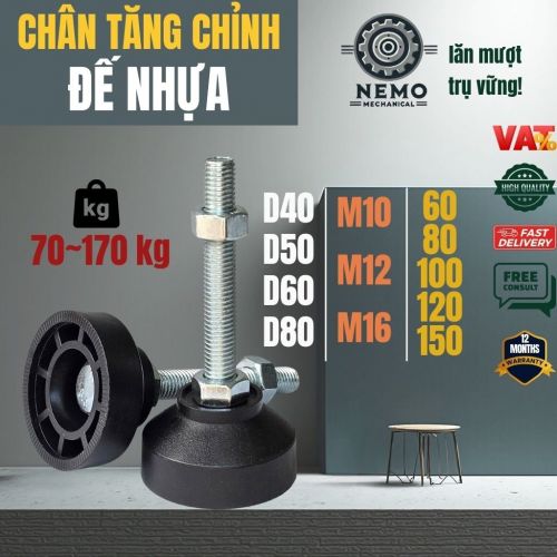 Chân Tăng Chỉnh Đế Nhựa Cứng – Giải Pháp Cân Bằng & Chống Rung (M10, M12, M16)