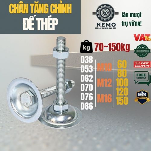 Chân Tăng Chỉnh Đế Thép Mạ Kẽm – Giải Pháp Cân Bằng Bàn Thao Tác & Băng Tải (M10, M12, M16)