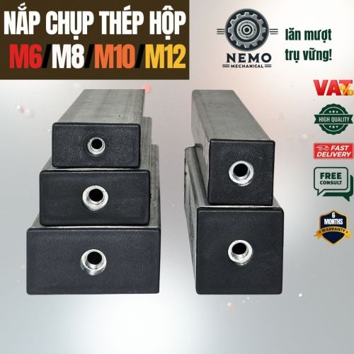 Nắp Chụp Thép Hộp Có Ren – Giải Pháp Lắp Chân Tăng Chỉnh & Bánh Xe Không Cần Hàn (M6, M8, M10)
