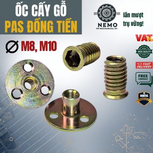Pas Đồng Tiền & Ốc Cấy Gỗ M8/M10 – Giải Pháp Lắp Bánh Xe & Chân Tăng Chỉnh Cho Đồ Gỗ