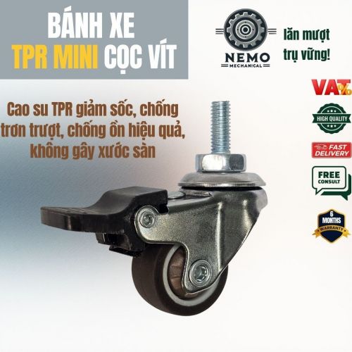 Bánh Xe Cao Su TPR Mini 1 Inch (25mm) Cọc Vít – Chân Ren M6
