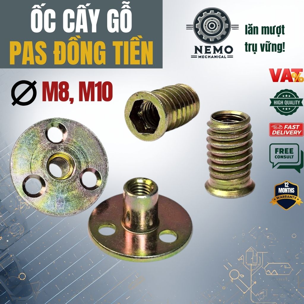 Phụ kiện cơ khí liên kết Cơ Khí Nemo - pas đồng tiền, ốc cấy gỗ