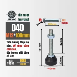 Chân Tăng Chỉnh Đế Nhựa Cứng (M10, M12, M16) chan tang chinh de nhua d40m12l100 - Cơ Khí Nemo