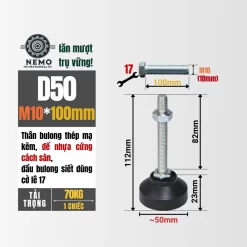 Chân Tăng Chỉnh Đế Nhựa Cứng (M10, M12, M16) chan tang chinh de nhua d50m10l100 - Cơ Khí Nemo