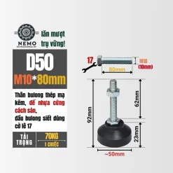 Chân Tăng Chỉnh Đế Nhựa Cứng (M10, M12, M16) chan tang chinh de nhua d50m10l80 - Cơ Khí Nemo