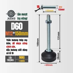 Chân Tăng Chỉnh Đế Nhựa Cứng (M10, M12, M16) chan tang chinh de nhua d60m12l150 - Cơ Khí Nemo
