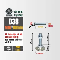 Chân Tăng Chỉnh Đế Thép Mạ Kẽm (M10, M12, M16) chan tang chinh de thep d38m10l60 - Cơ Khí Nemo