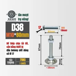 Chân Tăng Chỉnh Đế Thép Mạ Kẽm (M10, M12, M16) chan tang chinh de thep d38m10l80 - Cơ Khí Nemo