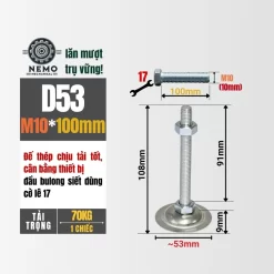 Chân Tăng Chỉnh Đế Thép Mạ Kẽm (M10, M12, M16) chan tang chinh de thep d53m10l100 - Cơ Khí Nemo