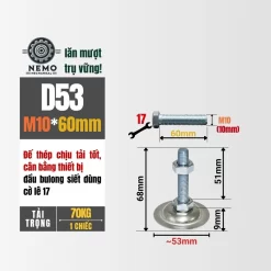 Chân Tăng Chỉnh Đế Thép Mạ Kẽm (M10, M12, M16) chan tang chinh de thep d53m10l60 - Cơ Khí Nemo