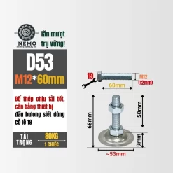Chân Tăng Chỉnh Đế Thép Mạ Kẽm (M10, M12, M16) chan tang chinh de thep d53m12l60 - Cơ Khí Nemo