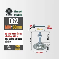 Chân Tăng Chỉnh Đế Thép Mạ Kẽm (M10, M12, M16) chan tang chinh de thep d62m10l60 - Cơ Khí Nemo
