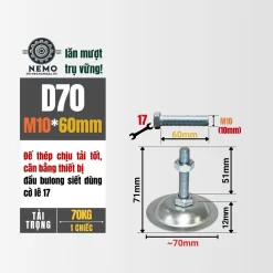 Chân Tăng Chỉnh Đế Thép Mạ Kẽm (M10, M12, M16) chan tang chinh de thep d70m10l60 - Cơ Khí Nemo