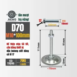 Chân Tăng Chỉnh Đế Thép Mạ Kẽm (M10, M12, M16) chan tang chinh de thep d70m10l80 - Cơ Khí Nemo (chi tiết 2)