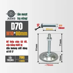 Chân Tăng Chỉnh Đế Thép Mạ Kẽm (M10, M12, M16) chan tang chinh de thep d70m10l80 - Cơ Khí Nemo