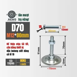 Chân Tăng Chỉnh Đế Thép Mạ Kẽm (M10, M12, M16) chan tang chinh de thep d70m12l80 - Cơ Khí Nemo