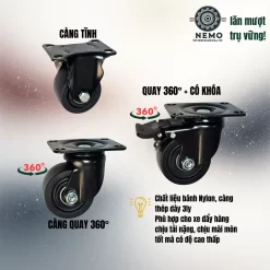 Bánh xe lùn (thấp) chịu tải nặng banh nylon lun chiu tai nang - Cơ Khí Nemo (chi tiết 2)