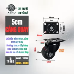 Bánh xe lùn (thấp) chịu tải nặng banh nylon lun chiu tai nang duong kinh 5cm - Cơ Khí Nemo