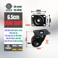 Bánh xe lùn (thấp) chịu tải nặng banh nylon lun chiu tai nang duong kinh 6.5cm - Cơ Khí Nemo