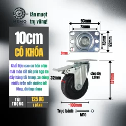 Bánh xe cao su chịu mài mòn mặt bích banh xe cao su chiu mai mon 10cm khoa - Cơ Khí Nemo