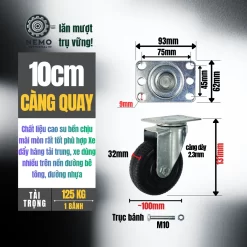 Bánh xe cao su chịu mài mòn mặt bích banh xe cao su chiu mai mon 10cm quay - Cơ Khí Nemo