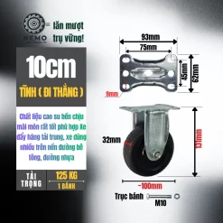 Bánh xe cao su chịu mài mòn mặt bích banh xe cao su chiu mai mon 10cm tinh - Cơ Khí Nemo