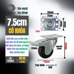 Bánh xe cao su chịu mài mòn mặt bích banh xe cao su chiu mai mon 7.5cm khoa - Cơ Khí Nemo