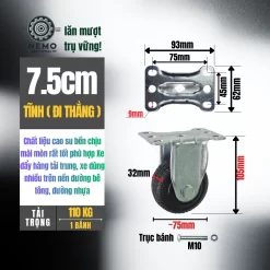 Bánh xe cao su chịu mài mòn mặt bích banh xe cao su chiu mai mon 7.5cm tinh - Cơ Khí Nemo