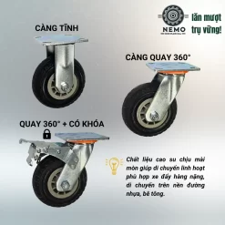 Bánh xe cao su chịu mài mòn tải nặng, càng 5.5 ly banh xe cao su mai mon tai nang d150 chung loai - Cơ Khí Nemo