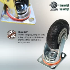 Bánh xe cao su chịu mài mòn tải nặng, càng 5.5 ly banh xe cao su mai mon tai nang d150 o truc banh - Cơ Khí Nemo