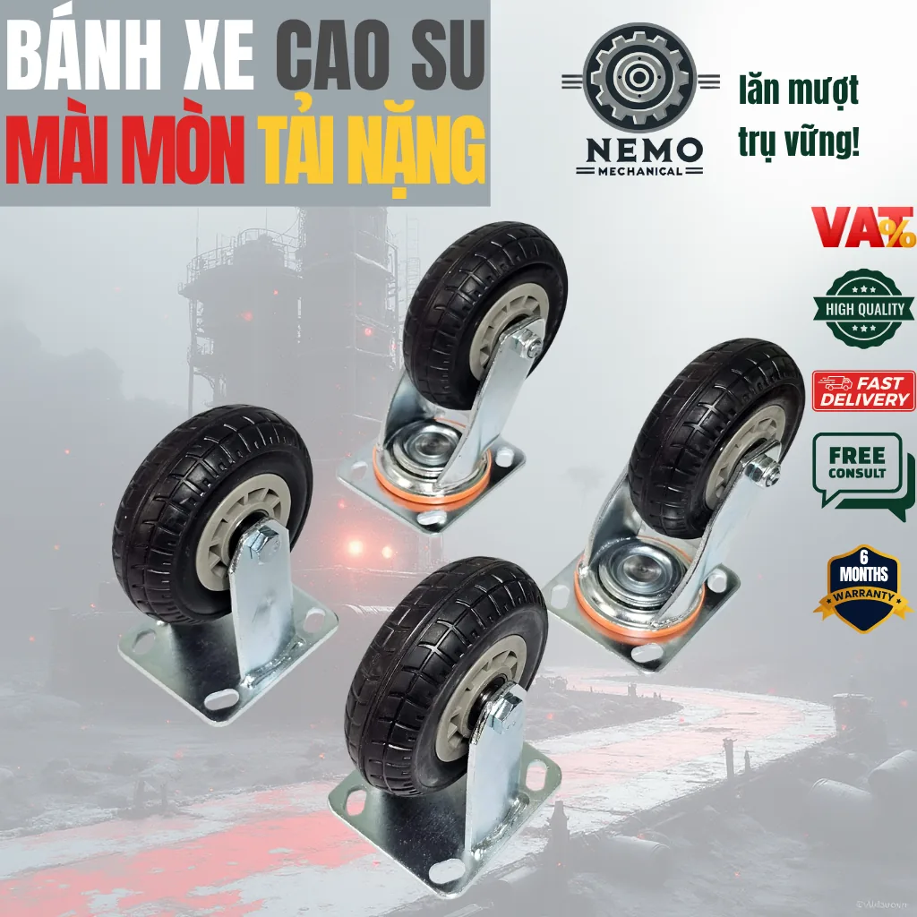 Bánh xe cao su chịu mài mòn tải nặng, càng 5.5 ly - Cơ Khí Nemo
