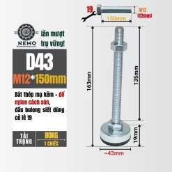 Chân Tăng Chỉnh Chống Rung Đế Nylon (M10, M12) chan tang chinh chong rung d43m12l150 - Cơ Khí Nemo