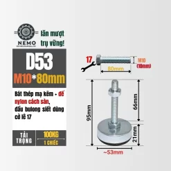 Chân Tăng Chỉnh Chống Rung Đế Nylon (M10, M12) chan tang chinh chong rung d53m10l80 - Cơ Khí Nemo