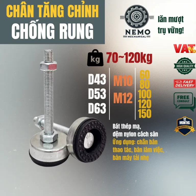 Chân Tăng Chỉnh Chống Rung Đế Nylon (M10, M12) - Cơ Khí Nemo