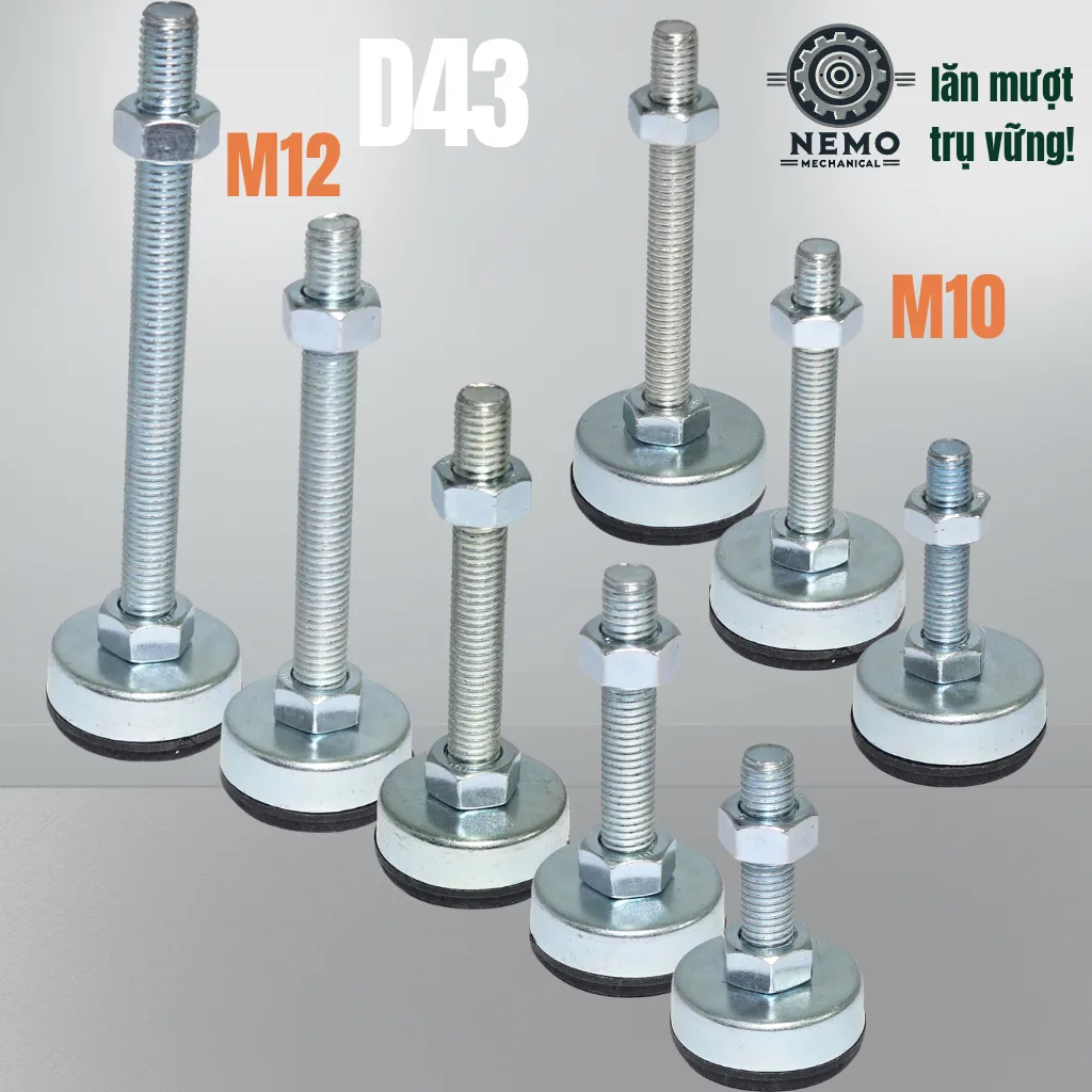 Chân Tăng Chỉnh Chống Rung Đế Nylon (M10, M12) chan tang chong rung d43 - Cơ Khí Nemo