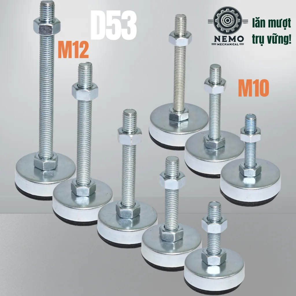 Chân Tăng Chỉnh Chống Rung Đế Nylon (M10, M12) chan tang chong rung d53 - Cơ Khí Nemo