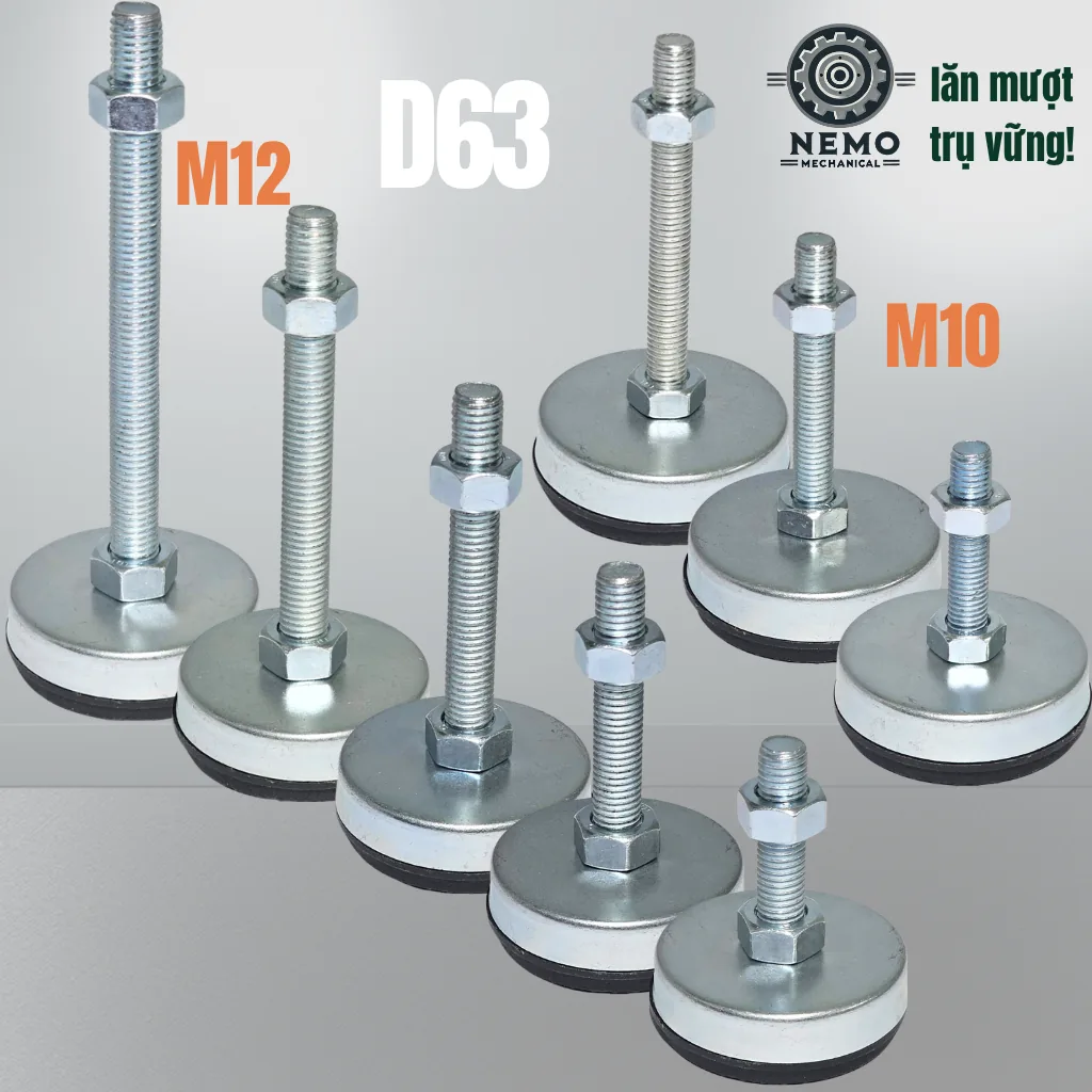 Chân Tăng Chỉnh Chống Rung Đế Nylon (M10, M12) chan tang chong rung d63 - Cơ Khí Nemo