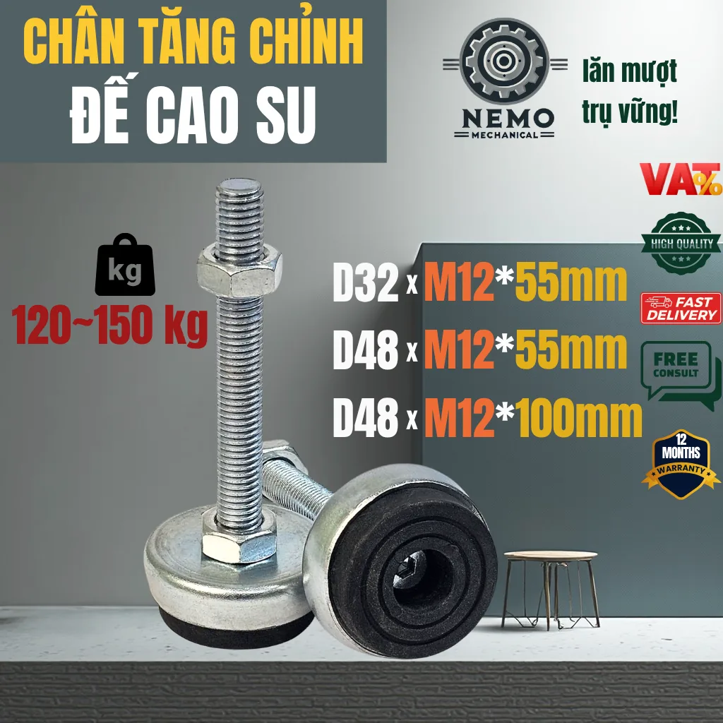 Chân Tăng Chỉnh Đế Cao Su M12 - Cơ Khí Nemo