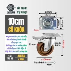 Bánh xe Phenolic chịu nhiệt độ cao banh xe chiu nhiet 10cm khoa - Cơ Khí Nemo
