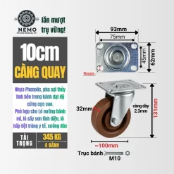 Bánh xe Phenolic chịu nhiệt độ cao banh xe chiu nhiet 10cm quay - Cơ Khí Nemo