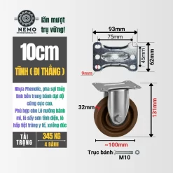 Bánh xe Phenolic chịu nhiệt độ cao banh xe chiu nhiet 10cm tinh - Cơ Khí Nemo