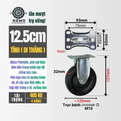 Bánh xe Phenolic chịu nhiệt độ cao banh xe chiu nhiet 12.5cm tinh - Cơ Khí Nemo