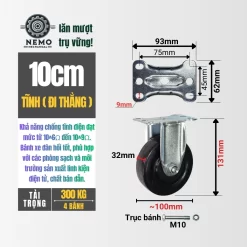 Bánh xe chống tĩnh điện mặt bích banh xe chong tinh dien 10cm tinh - Cơ Khí Nemo