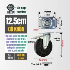 Bánh xe chống tĩnh điện mặt bích banh xe chong tinh dien 12.5cm khoa - Cơ Khí Nemo