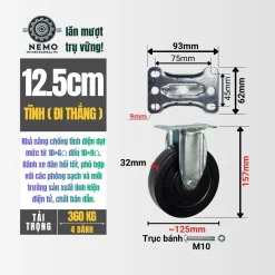 Bánh xe chống tĩnh điện mặt bích banh xe chong tinh dien 12.5cm tinh - Cơ Khí Nemo