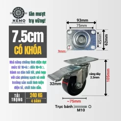 Bánh xe chống tĩnh điện mặt bích banh xe chong tinh dien 7.5cm khoa - Cơ Khí Nemo