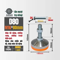 Chân Tăng Chỉnh Chịu Tải Siêu Nặng (Bát Thép Mạ Crom, M16/M20) chan tang chinh chiu tai sieu nang d80m16l80 - Cơ Khí Nemo